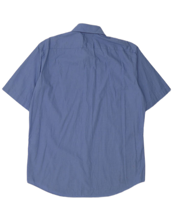 Hugo Boss Camisa de manga corta para hombre, corte regular, talla 41 16, algodón azul grande