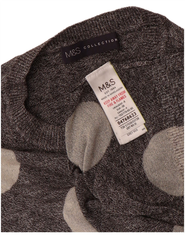 Marks & Spencer Jersey de Cuello Redondo para Mujer UK 8 Small Gris Lunares
