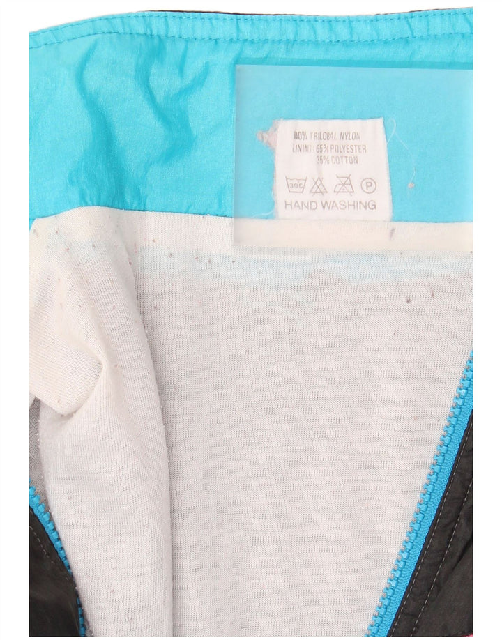 Vintage hombres chándal top chaqueta medio azul colorblock nylon