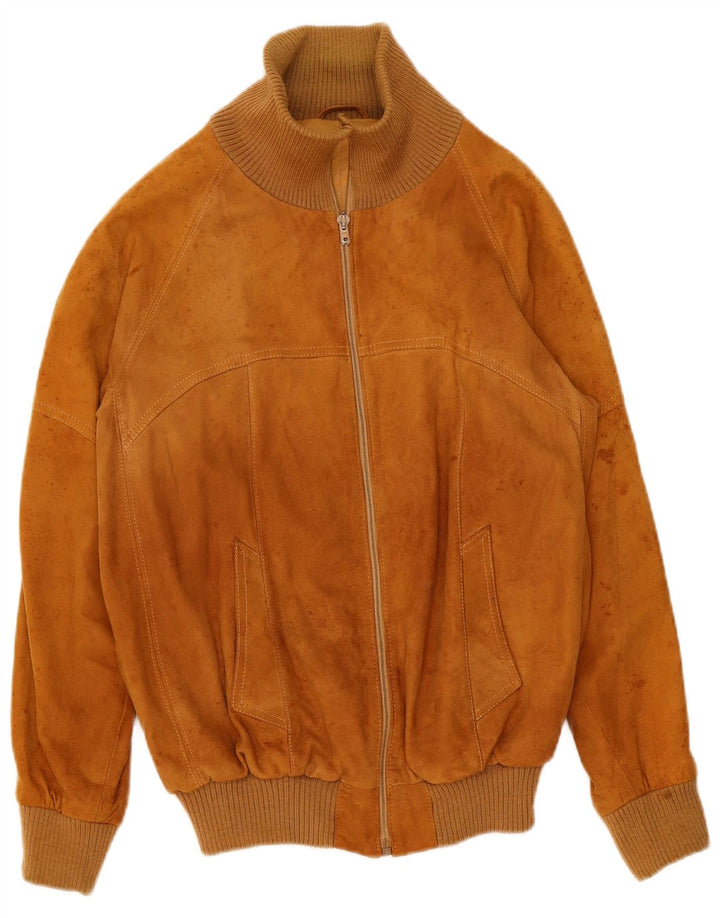 Vintage hombres ante bomber chaqueta IT 50 cuero beige grande
