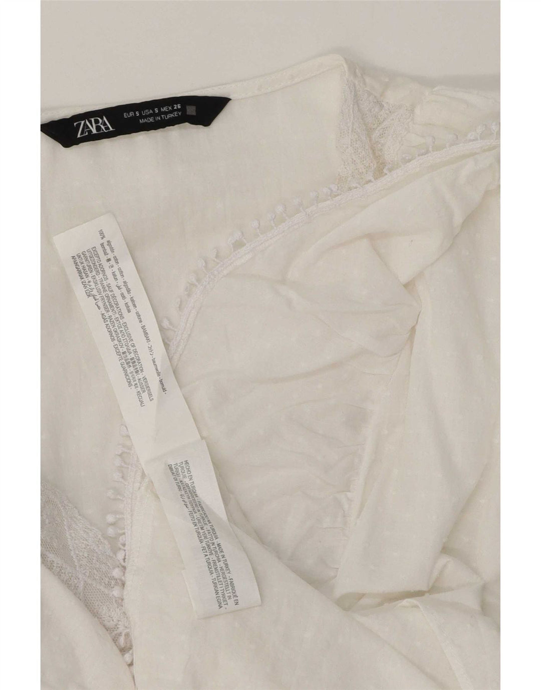 Zara Blusa de Manga Larga con Volantes en la Parte Delantera para Mujer UK 10 Small White Cotton