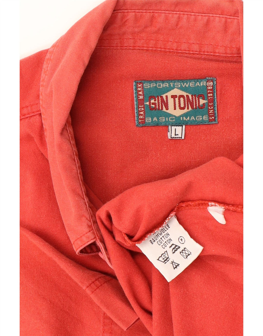 GIN TONIC Mens Short Sleeve Shirt Large Red Cotton Vintage Gin Tonic and Second-Hand Gin Tonic from Messina Hembry 