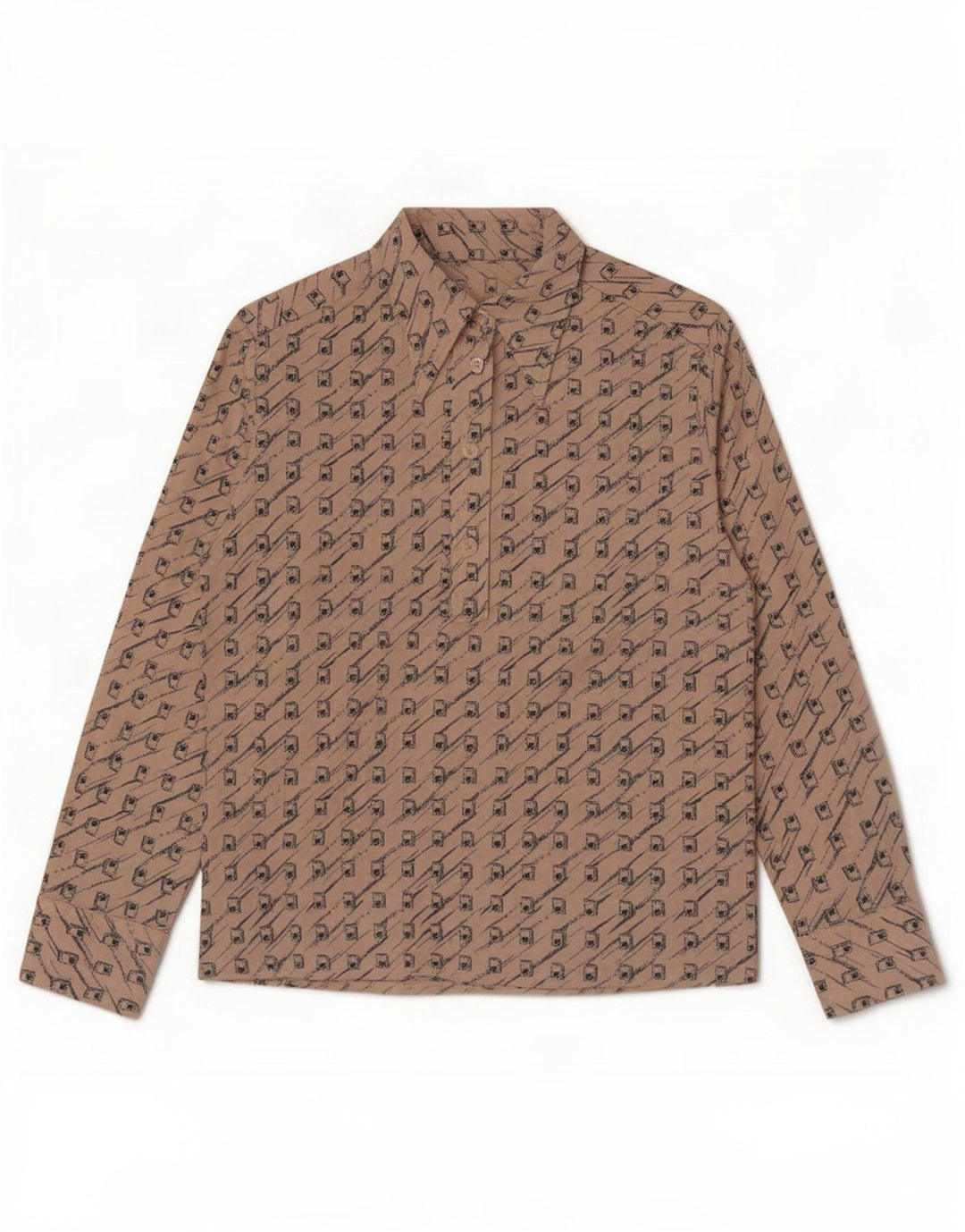 Vintage mujer pullover camisa Reino Unido 12 medio beige geométrico