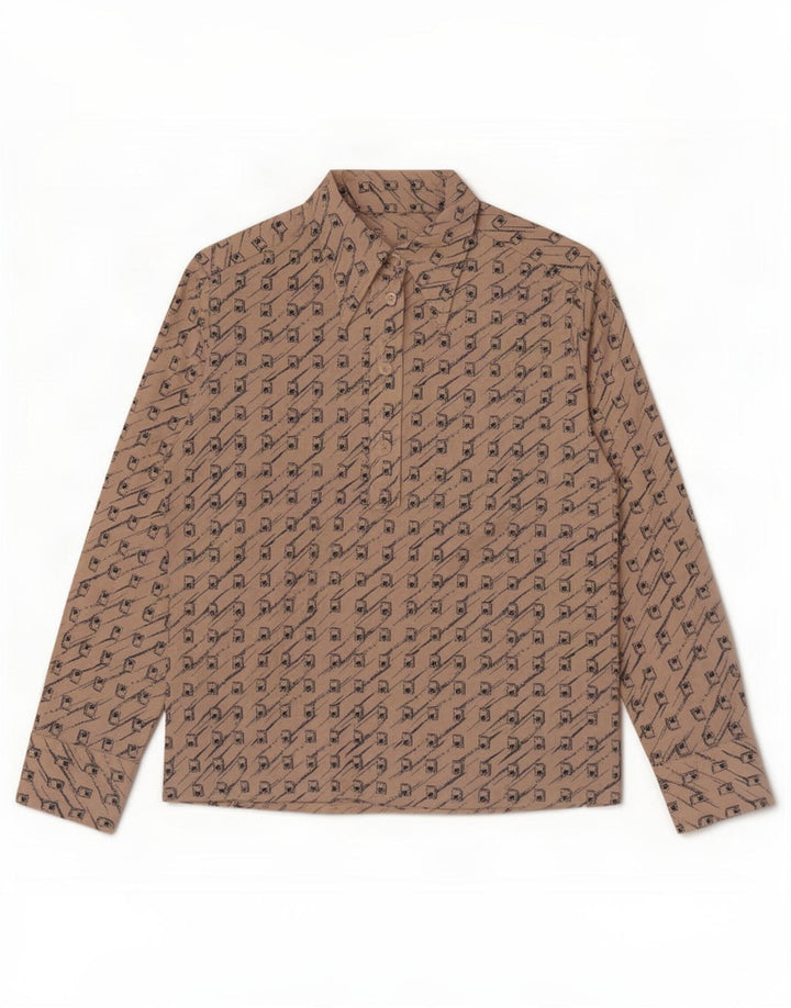 Vintage mujer pullover camisa Reino Unido 12 medio beige geométrico