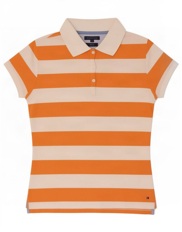Tommy Hilfiger Polo Slim Fit para Mujer UK 40 Grande Algodón a Rayas Naranja