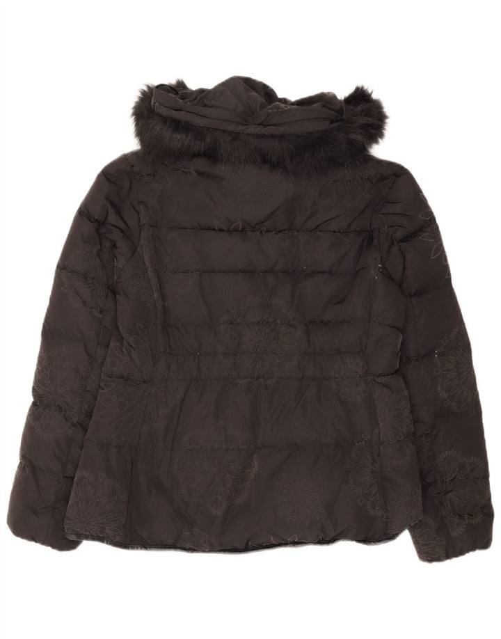 Desigual Mujer Chaqueta Acolchada Con Capucha Gráfica IT 44 Mediana Negro Floral