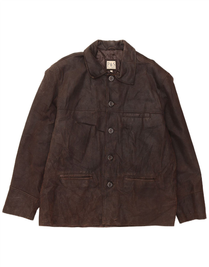 VINTAGE Chaqueta de cuero para hombre Reino Unido 42 XL Cuero marrón
