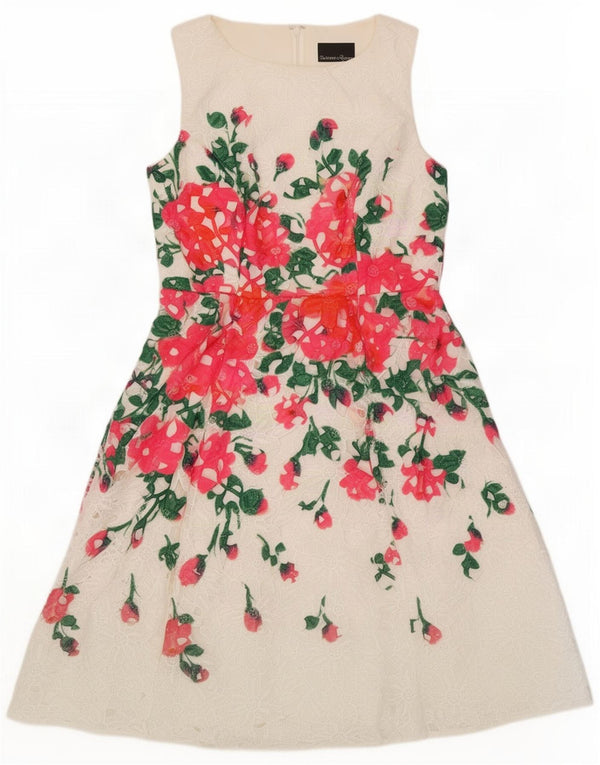 Phase Eight Vestido acampanado de encaje sin mangas para mujer UK 46 Grande Blanco Floral