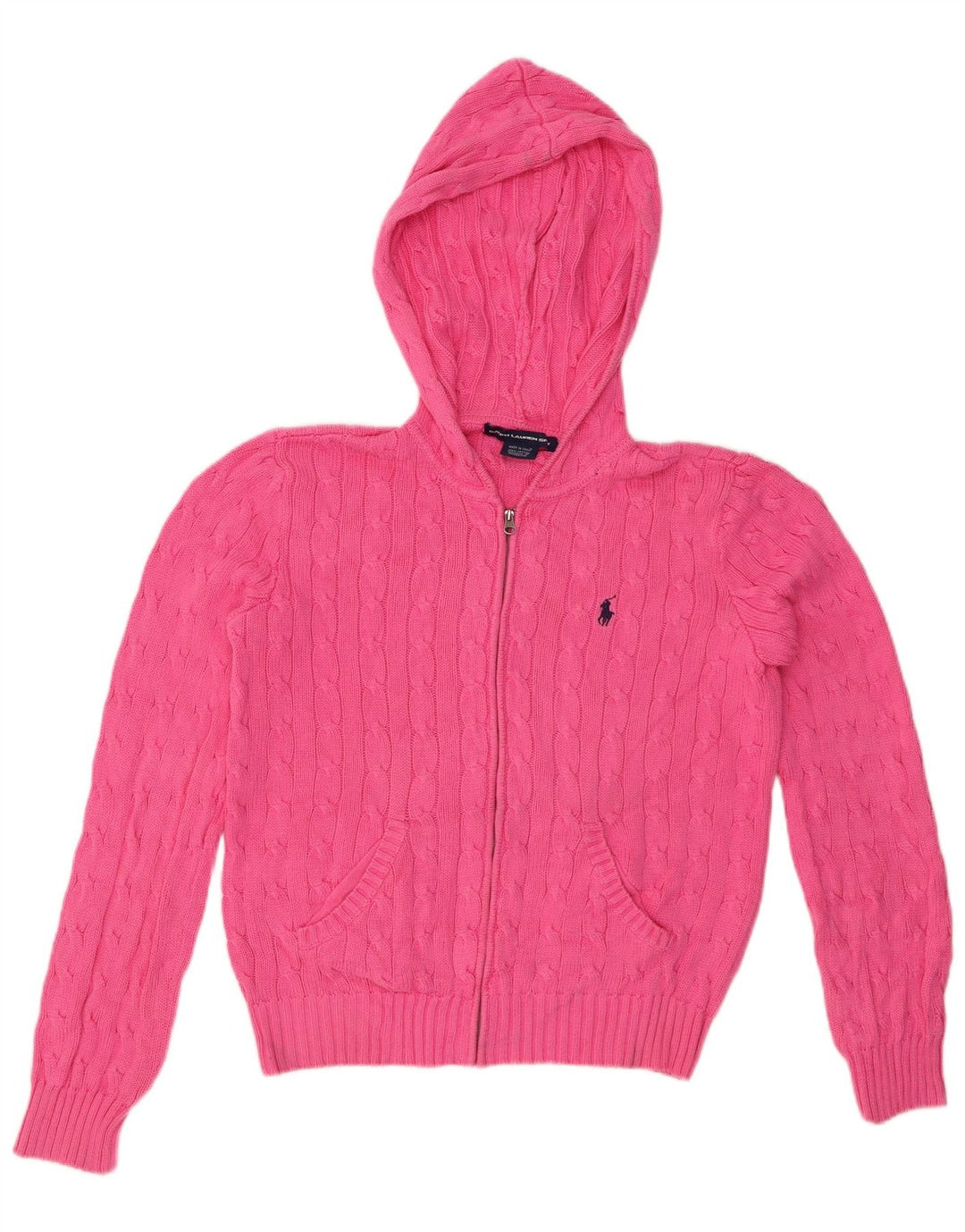 Ralph Lauren - Cárdigan corto con capucha para mujer, talla grande, algodón rosa, Reino Unido 16