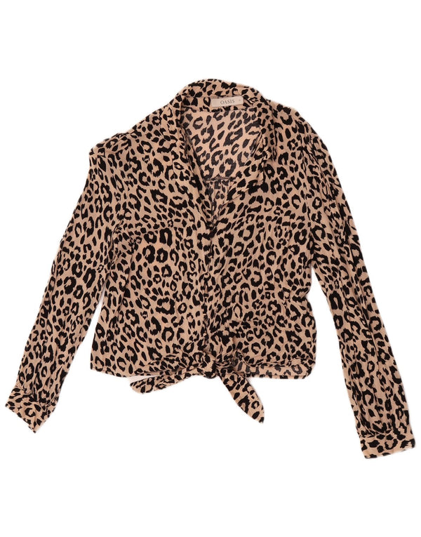 Oasis Blusa Corta Con Lazo Frontal Para Mujer UK 42 Estampado Animal Beige Medio