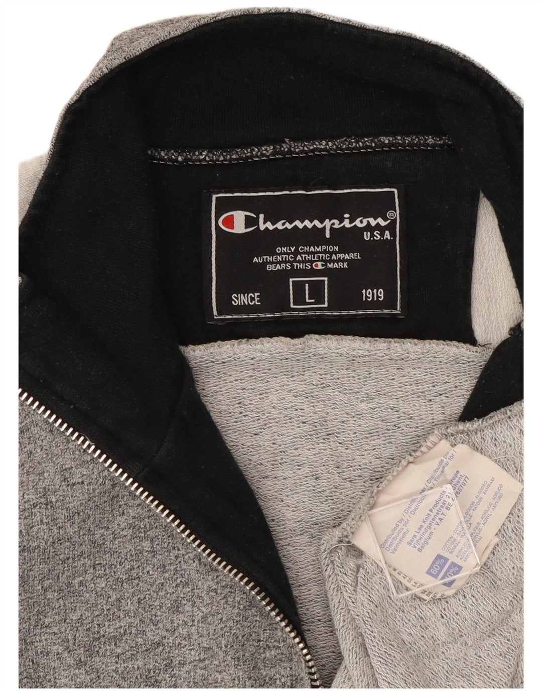 CHAMPION Sudadera con cuello y cremallera para hombre Jumper Large Grey Colorblock Cotton