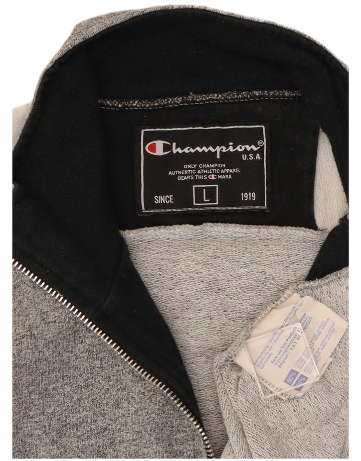 CHAMPION Sudadera con cuello y cremallera para hombre Jumper Large Grey Colorblock Cotton