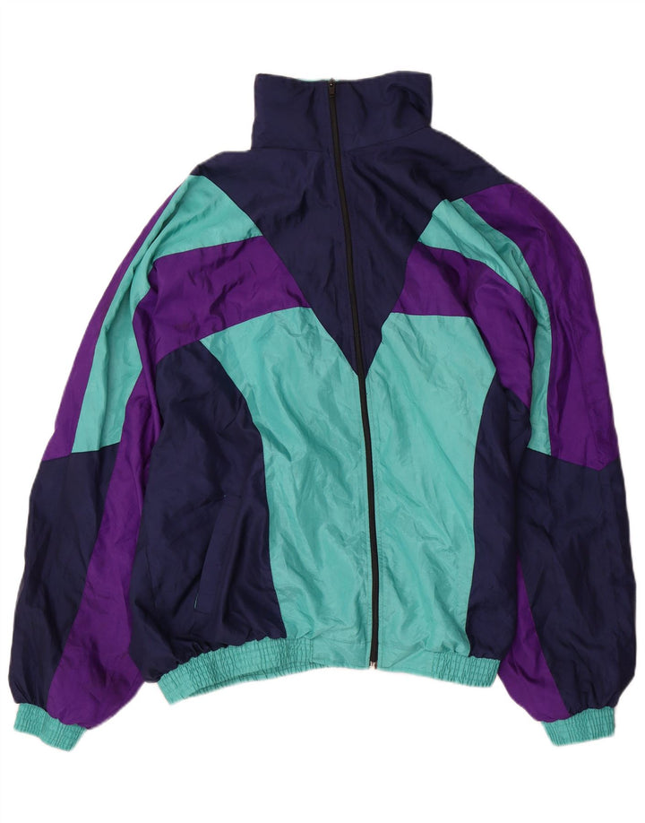 Vintage hombres chándal top chaqueta grande multicolor colorblock poliamida