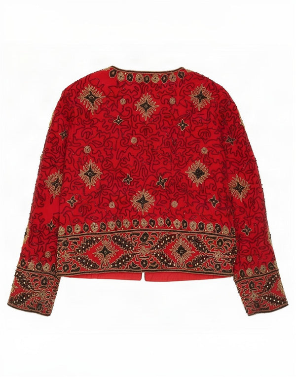 Papell Boutique Chaqueta Blazer para Mujer UK 40 Seda Floral Roja Mediana