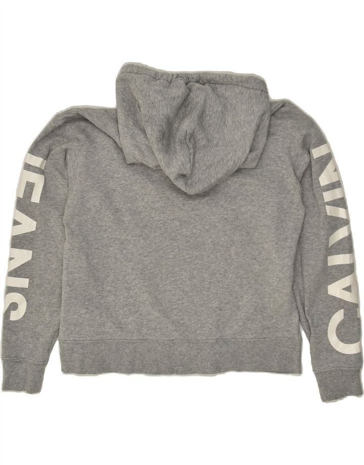 CALVIN KLEIN Womens Graphic Hoodie Jumper UK 10 Small Grey Cotton | Vintage Calvin Klein | Thrift | Second-Hand Calvin Klein | Used Clothing | Messina Hembry 