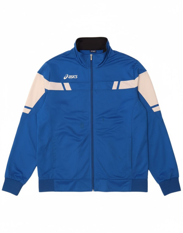 ASICS Womens Graphic Tracksuit Top Jacket 2XL Blue Colourblock Sports