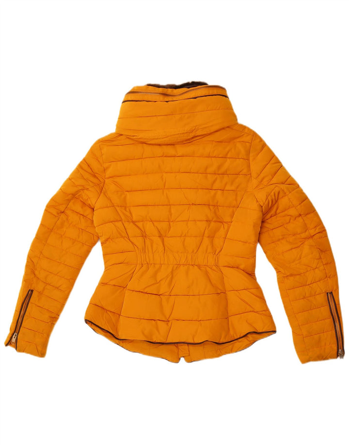 Zara Mujer Crop Chaqueta Acolchada UK 10 Small Amarillo