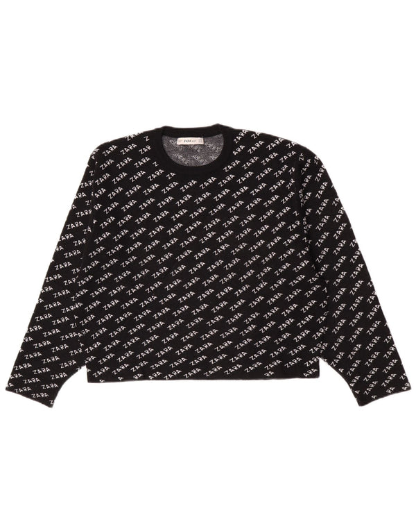 Zara Jersey con cuello redondo y gráfico para mujer, talla 44, talla M, color negro