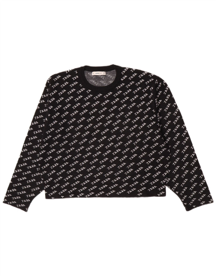 Zara Jersey con cuello redondo y gráfico para mujer, talla 44, talla M, color negro