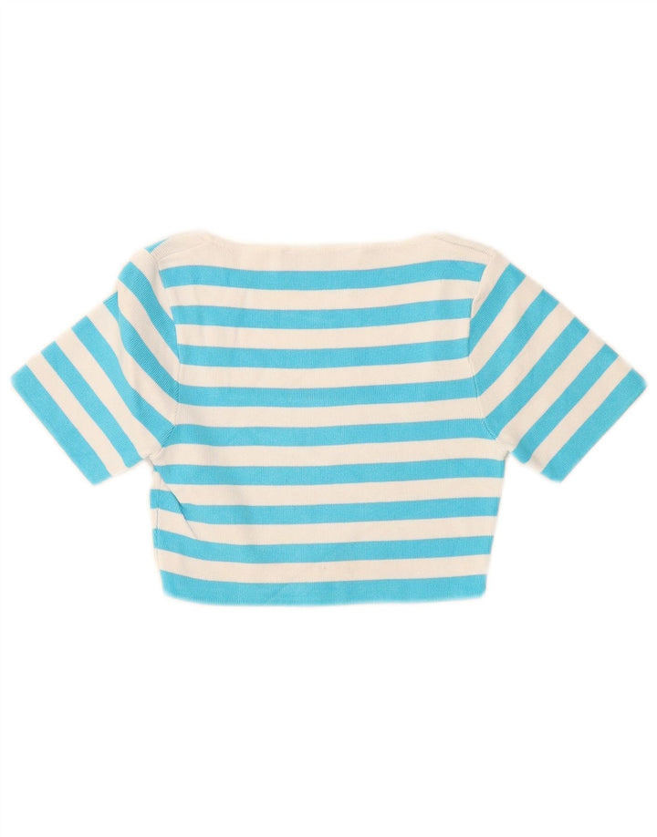 Zara Mujer Crop Top UK 8 Small Viscosa A Rayas Azul