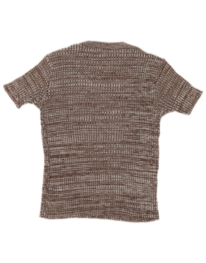 Vintage mujer camiseta Top Reino Unido 12 marrón medio moteado