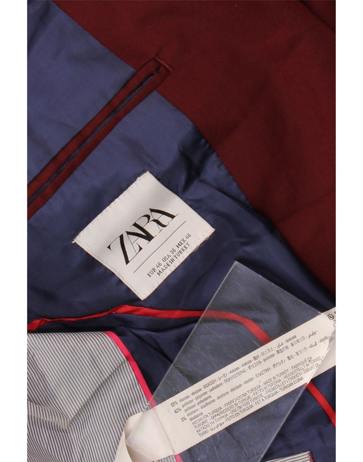 Zara Chaqueta tipo blazer de 2 botones para hombre EU 46 Small Borgoña Viscosa