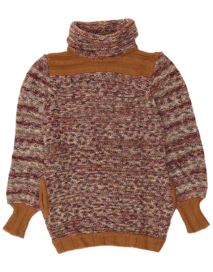 VINTAGE Mujer Roll Neck Jumper Suéter Reino Unido 14 Mediana Rayas Multicolores