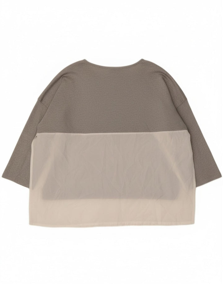 Zara Mujer Top Extragrande Manga 3/4 UK 44 Gris Medio Colorblock