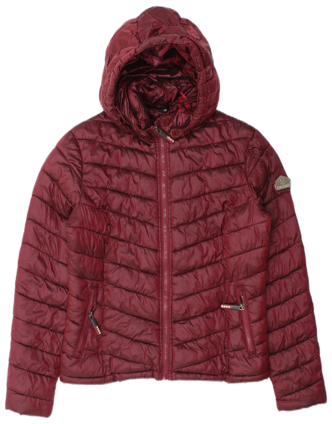 Superdry Chaqueta Acolchada Con Capucha Para Mujer UK 44 Medium Borgoña Nylon