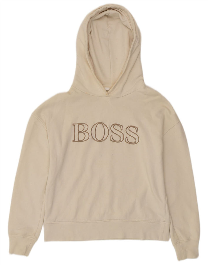 HUGO BOSS Jersey con capucha extragrande y gráfico para mujer UK 10 Small Off White