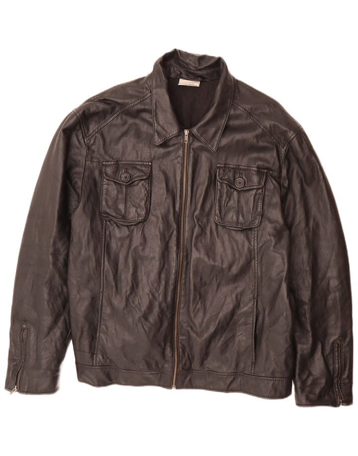 In Extenso Chaqueta de cuero para hombre UK 44 2XL Negro
