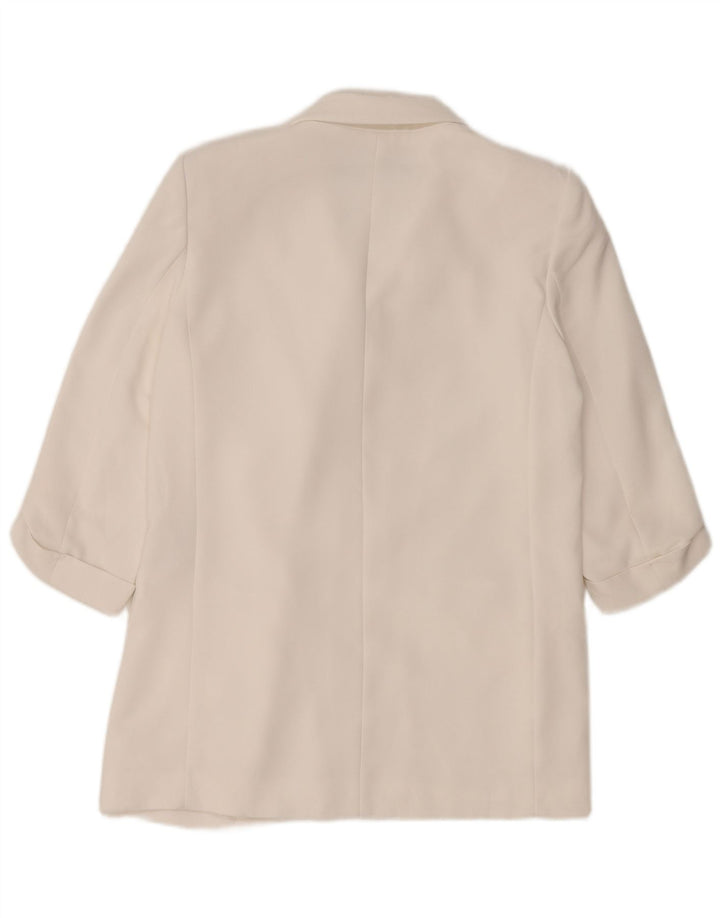 ZARA Chaqueta Blazer Abierta Manga 3/4 Mujer UK 44 Poliéster Blanco Mediano
