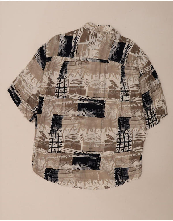 Vintage hombres camisa de manga corta gran patchwork beige