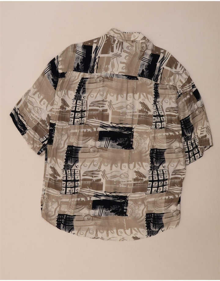 Vintage hombres camisa de manga corta gran patchwork beige