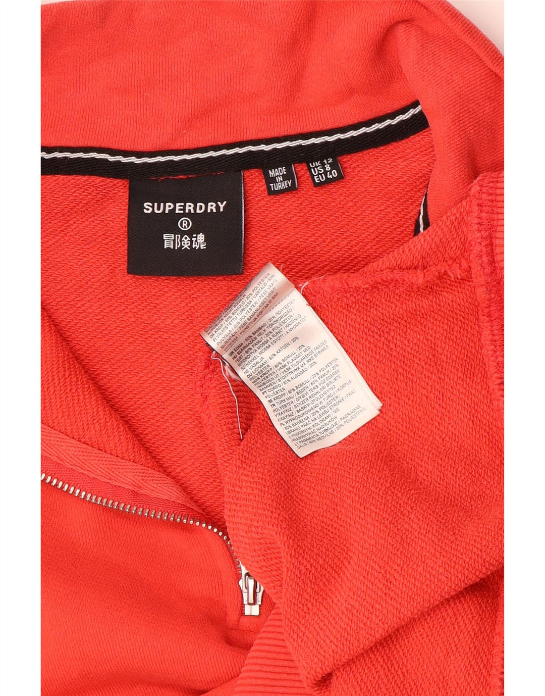 Superdry Mujer Crop Zip Neck Sudadera Jumper UK 40 Algodón Naranja Mediano