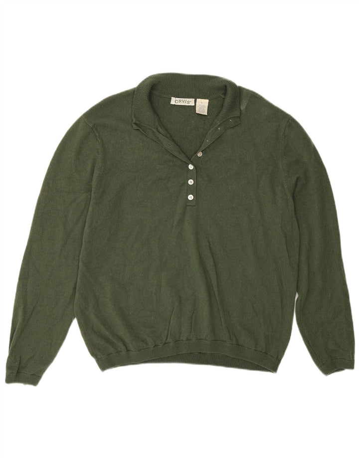 Orvis - Jersey de cuello con botones para mujer, talla 40, talla grande, color verde