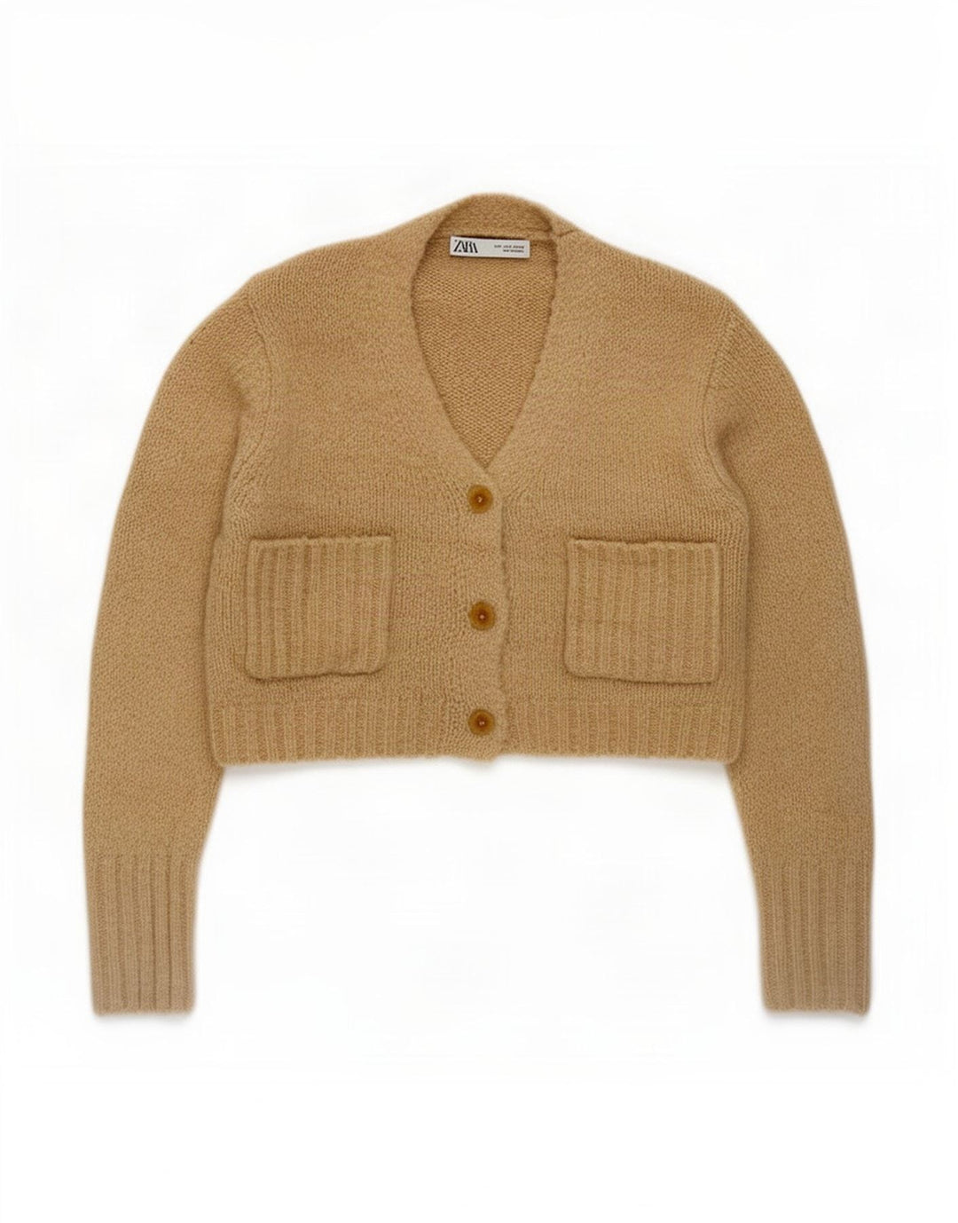 Zara Mujer Crop Cardigan Suéter UK 10 Small Beige Poliéster