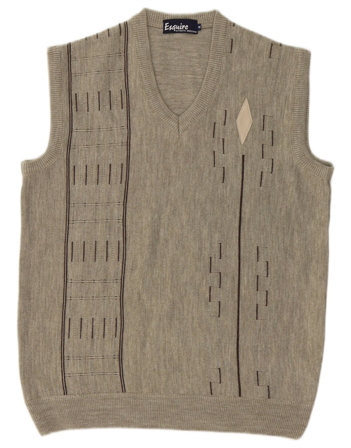 Vintage hombres chaleco tanque top medio gris geométrico