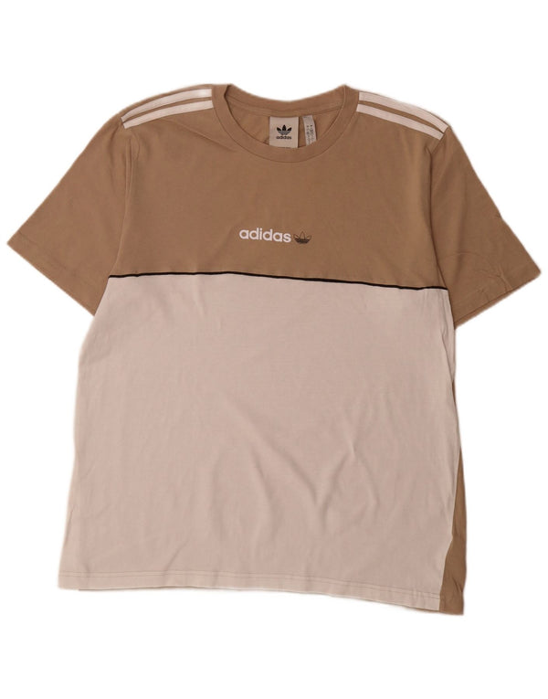 Adidas Hombre Camiseta Gráfica Top Grande Beige Colorblock Algodón