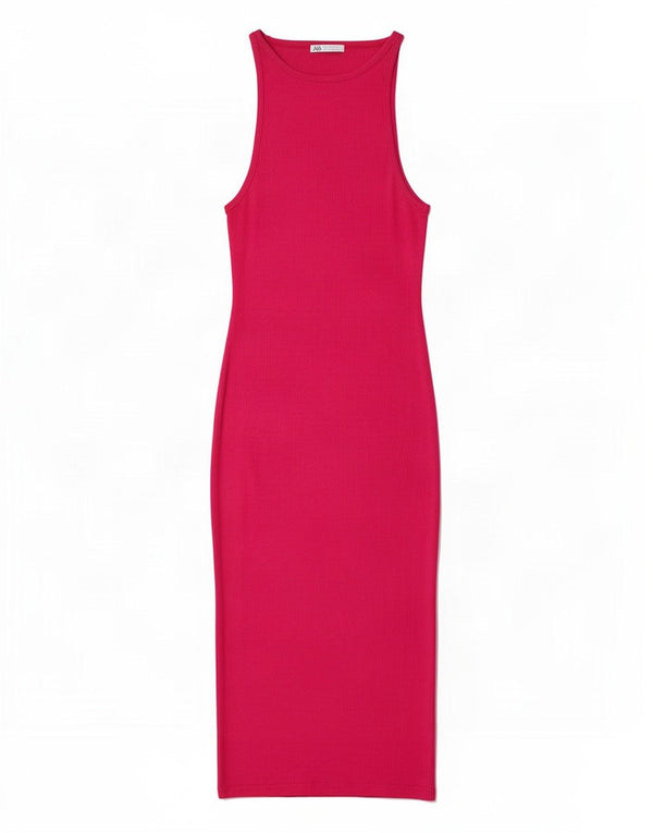 Zara Vestido largo sin mangas para mujer UK 42 Algodón rosa medio