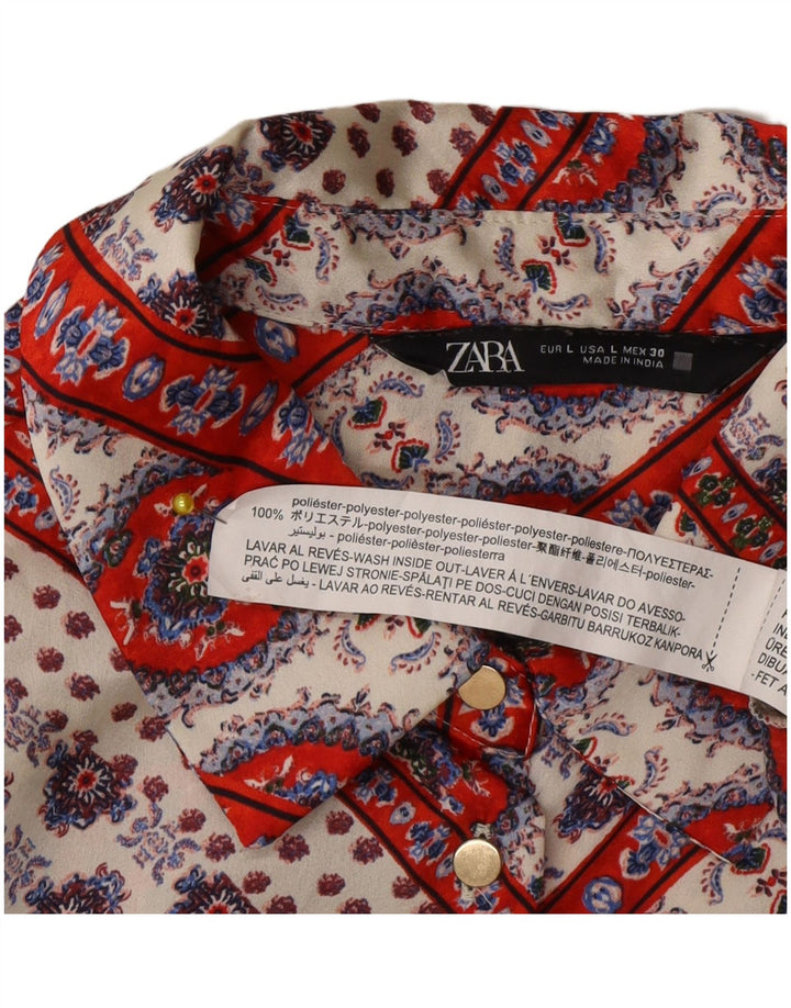 Zara Mujer Blusa Camisa UK 46 Grande Poliéster Floral Multicolor