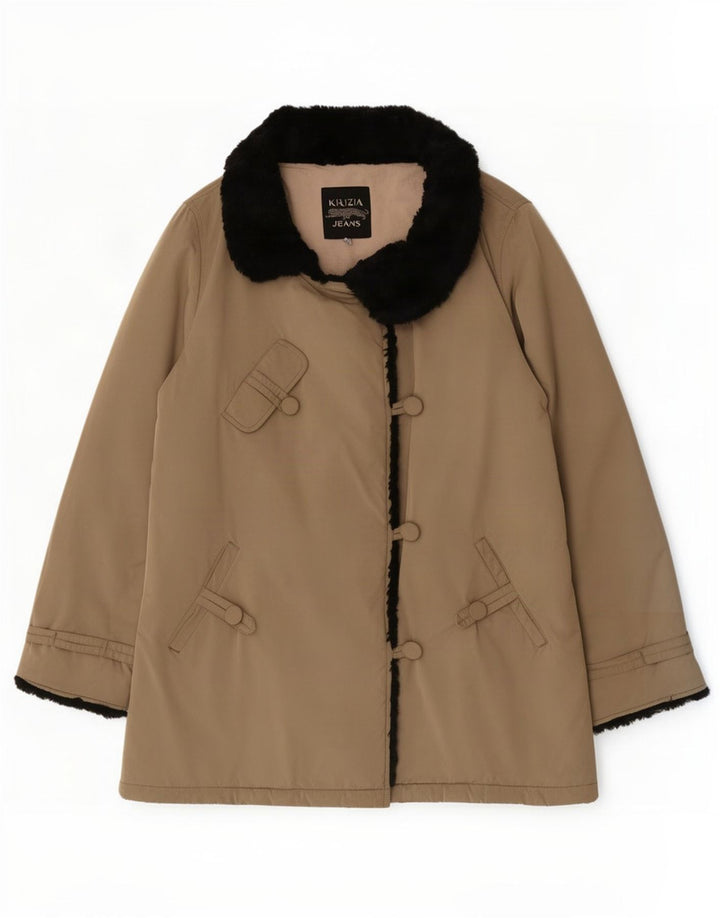 Krizia Jeans Abrigo para mujer UK 46 Grande Beige Colorblock Poliéster