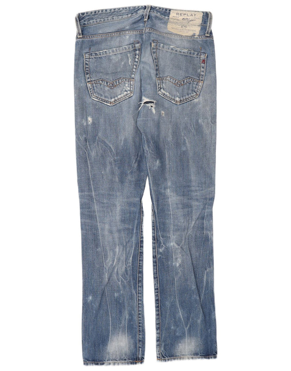 Replay Vaqueros rectos desgastados Waitom para hombre W30 L32 Algodón azul