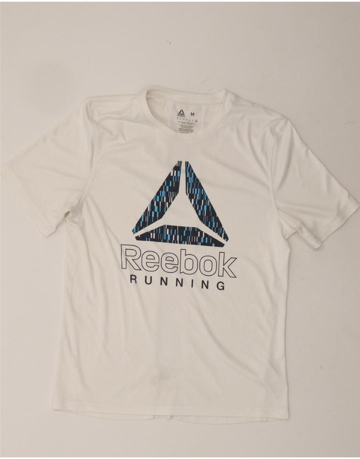 REEBOK Mens Graphic T-Shirt Top Medium White Polyester Vintage Reebok and Second-Hand Reebok from Messina Hembry 