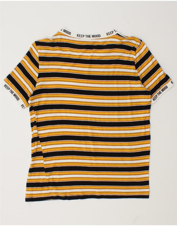 Zara Mujer Camiseta Gráfica Top UK 40 Mediano Rayas Amarillas