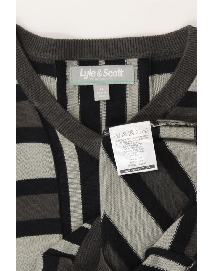 LYLE & SCOTT Jersey con cuello en V para hombre de algodón a rayas gris medio