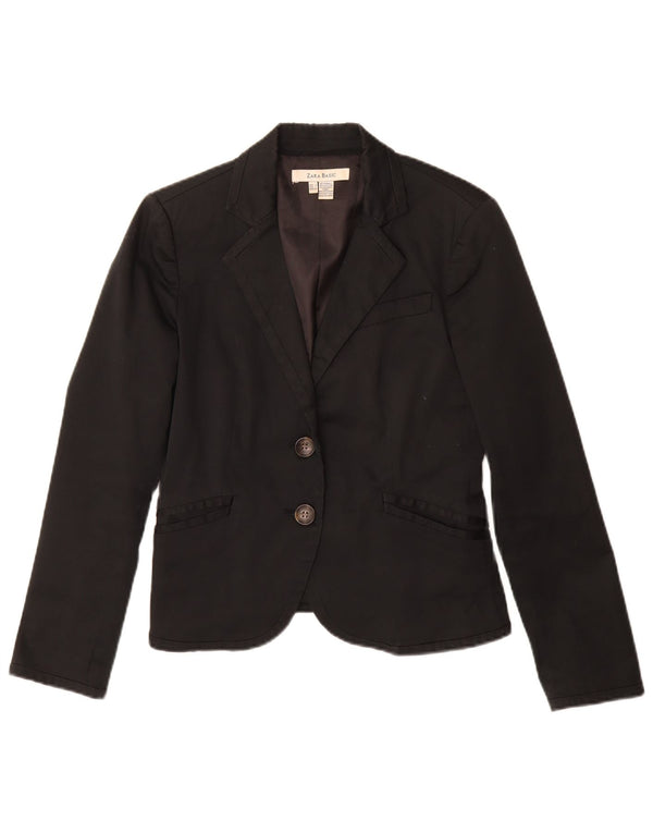 Zara Chaqueta Blazer De 2 Botones para Mujer UK 44 Grande Algodón Negro