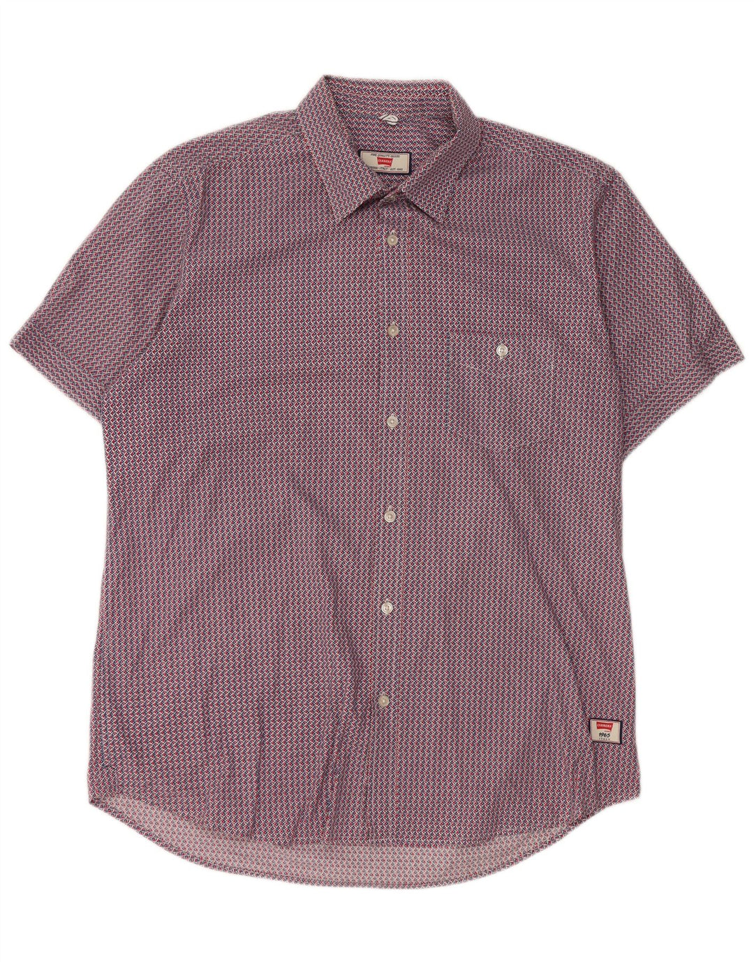 Carrera Camisa de manga corta para hombre con corte regular y algodón geométrico rojo grande
