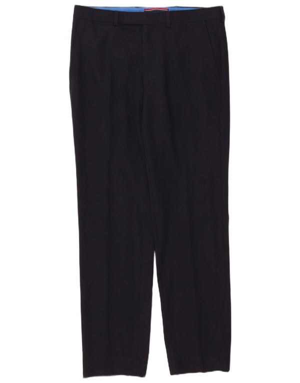 Marks & Spencer Mens Tailored Straight Suit Trousers W34 L33 Navy Blue Wool
