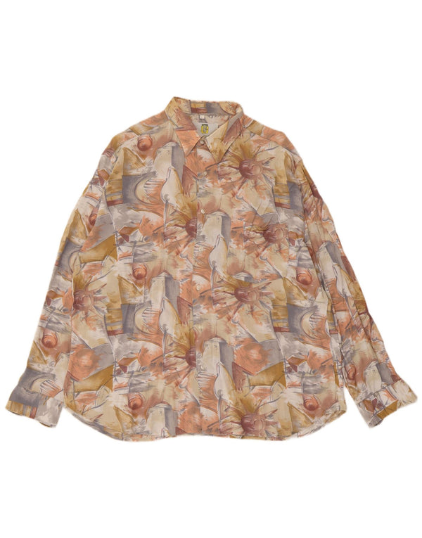 VINTAGE Camisa de patrón abstracto para hombre grande multicolor